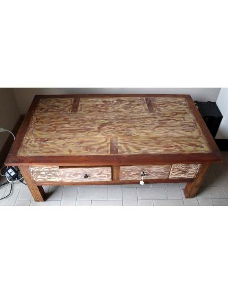 Tavolino da caffè o fumo in legno riciclato dalle imbarcazioni Indonesiane tavolo 120x70x45h