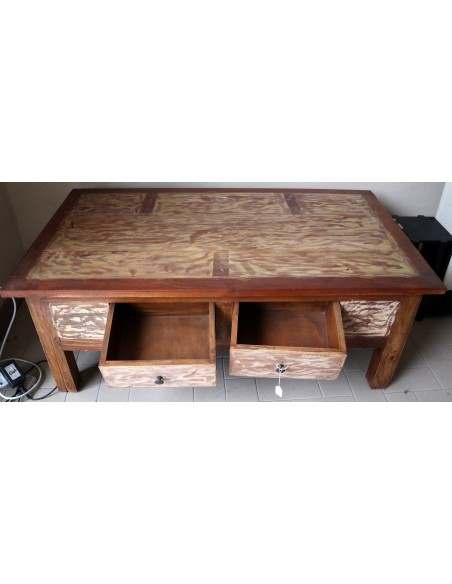 Tavolino da caffè o fumo in legno riciclato dalle imbarcazioni Indonesiane tavolo 120x70x45h