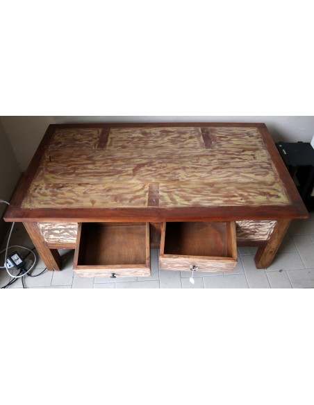 Tavolino da caffè o fumo in legno riciclato dalle imbarcazioni Indonesiane tavolo 120x70x45h