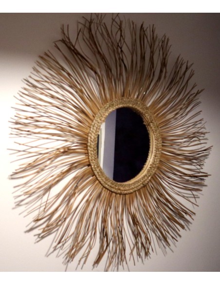 Specchio in rattan naturale a forma di un sole da cm 92 specchio cm 28