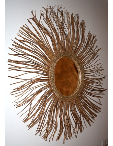 Specchio in rattan naturale a forma di un sole da cm 92 specchio cm 28