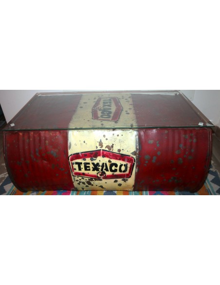 Tavolino da caffè o fumo industrial bidone di benzina con vetro Texaco rosso 90x56x40h