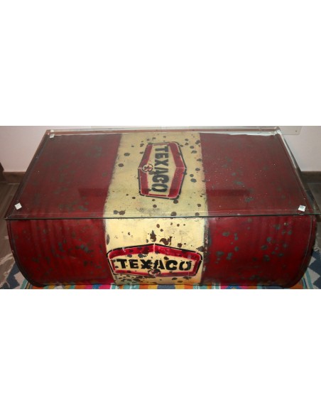 Tavolino da caffè o fumo industrial bidone di benzina con vetro Texaco rosso 90x56x40h