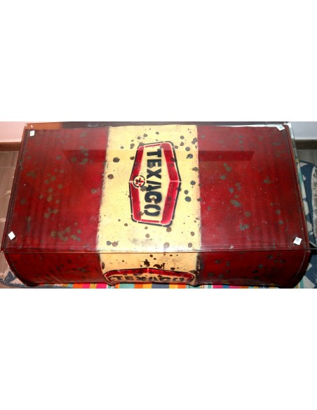 Tavolino da caffè o fumo industrial bidone di benzina con vetro Texaco rosso 90x56x40h