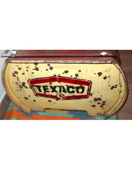 Tavolino da caffè o fumo industrial bidone di benzina con vetro Texaco rosso 90x56x40h