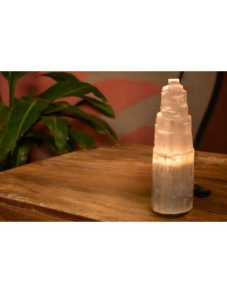 Lampada di cristallo di Selenite di montagna cm 20x9 selenio bianco luna