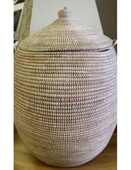 Cesto da Biancheria in Paglia Senegalese con Coperchio - Fatto a Mano cm 90x44