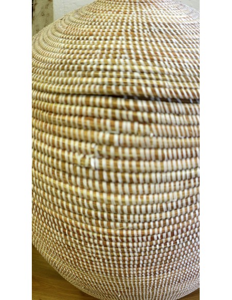 Cesto da Biancheria in Paglia Senegalese con Coperchio - Fatto a Mano cm 90x44