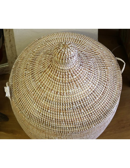 Cesto da Biancheria in Paglia Senegalese con Coperchio - Fatto a Mano cm 90x44