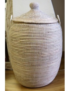 Cesto da Biancheria in Paglia Senegalese con Coperchio -...