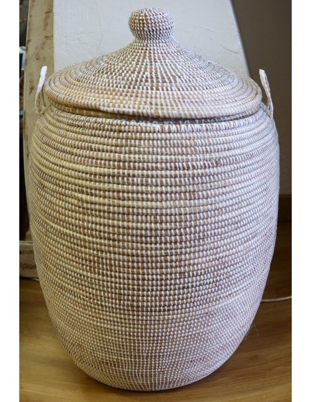 Cesto da Biancheria in Paglia Senegalese con Coperchio - Fatto a Mano cm 90x38