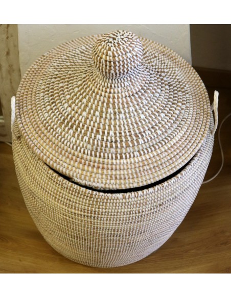Cesto da Biancheria in Paglia Senegalese con Coperchio - Fatto a Mano cm 90x38