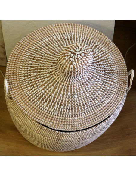 Cesto da Biancheria in Paglia Senegalese con Coperchio - Fatto a Mano cm 90x38