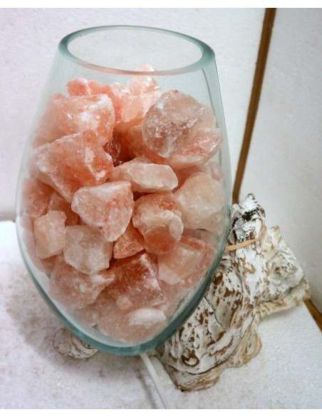 Lampada di sale irripetibile creata in vetro soffiato su legno bianco decapato salgemma Himalaya cm 26x20x30 n. 13799