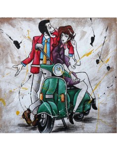 Quadro Lupin III cm 80x80 con Fujiko Margot in Vespa...