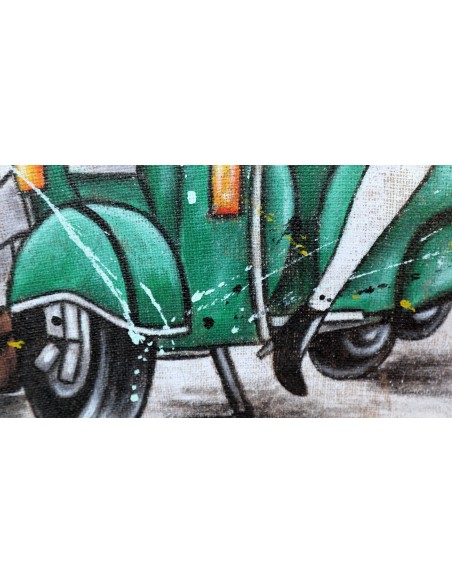 Quadro Lupin III cm 80x80 con Fujiko Margot in Vespa idipinto su Juta stilizzato pop art moderno arredo