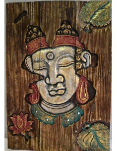 Pannello decorativo in legno trittico con itagli volto di...