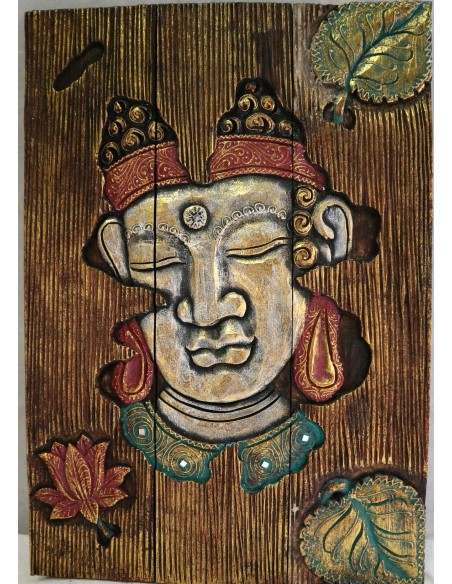 Pannello decorativo in legno trittico con itagli volto di Buddha " cm 60x42x2