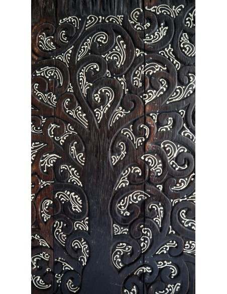 Pannello Quadro in legno albero della vita arredo cm 60x42x2 intagliato e dipinto