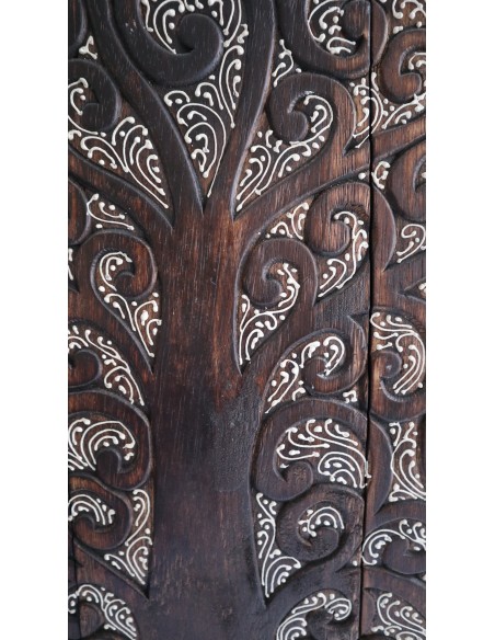 Pannello Quadro in legno albero della vita arredo cm 80x54x2 intagliato e dipinto