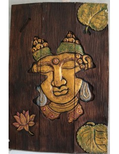 Pannello decorativo in legno trittico con intagli volto...