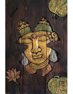 Pannello decorativo in legno trittico con intagli volto... 2