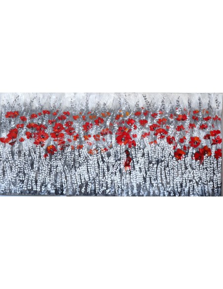 Quadro dipinto pop art paesaggio campo di papaveri cm 160x80 moderno tela pannello
