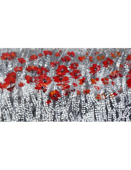Quadro dipinto pop art paesaggio campo di papaveri cm 160x80 moderno tela pannello
