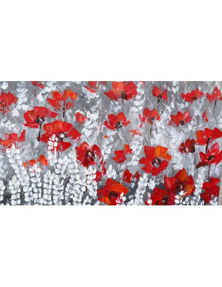 Quadro dipinto pop art paesaggio campo di papaveri cm 160x80 moderno tela pannello