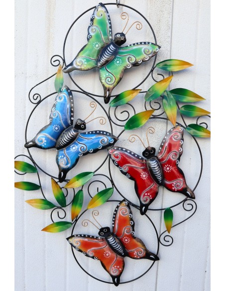 Pannello con farfalle in metallo creato e colorato mano cm 70x53 dipinte realizzate artigianalmente