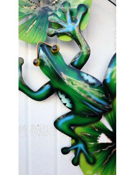 Pannello welcome con una rana in metallo creata e colorata mano cm 58x38 dipinte realizzate artigianalmente