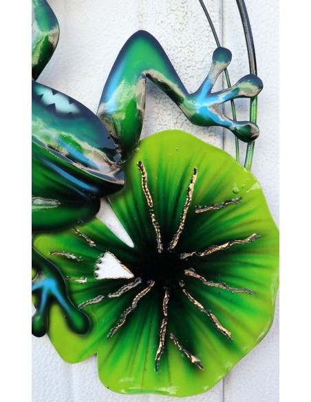 Pannello welcome con una rana in metallo creata e colorata mano cm 58x38 dipinte realizzate artigianalmente