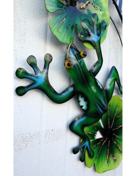 Pannello welcome con una rana in metallo creata e colorata mano cm 58x38 dipinte realizzate artigianalmente