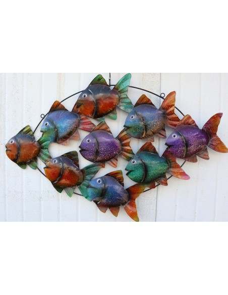 Pannello marino in metallo creato e colorato mano cm 70x44 marino pesci