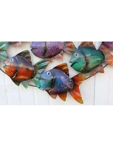 Pannello marino in metallo creato e colorato mano cm 70x44 marino pesci