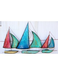 Pannello Barche velieri in regata cm102x56x4 mare pesci...
