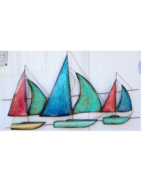 Pannello Barche velieri in regata cm102x56x4 mare pesci mare arredo opera arte