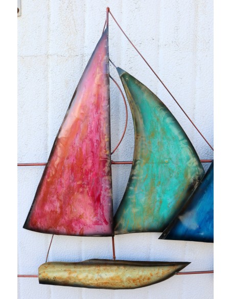 Pannello Barche velieri in regata cm102x56x4 mare pesci mare arredo opera arte