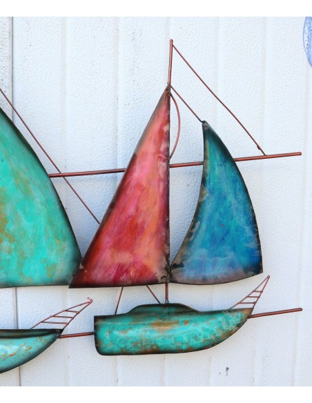 Pannello Barche velieri in regata cm102x56x4 mare pesci mare arredo opera arte