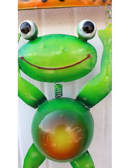 Pannello welcome con una rana in metallo creata e colorata mano cm 60x25 dipinte realizzate artigianalmente