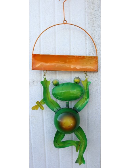 Pannello welcome con una rana in metallo creata e colorata mano cm 60x25 dipinte realizzate artigianalmente