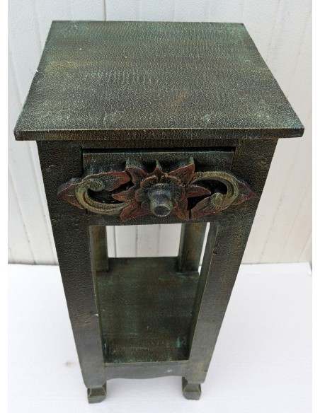 Alzata comodino in legno color verde anticato con cassetto cm 30x30x80h