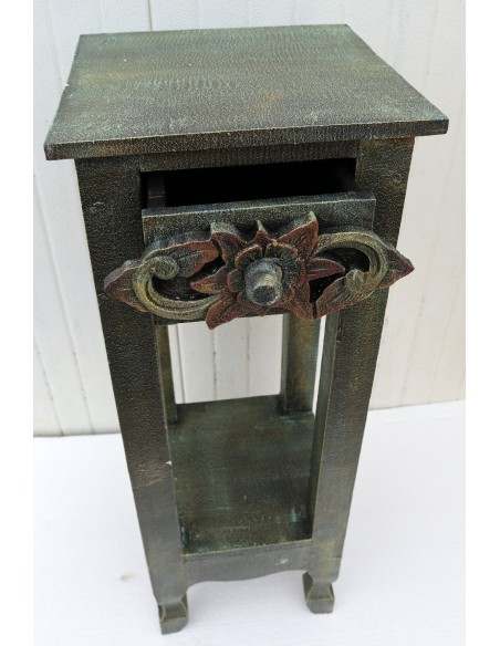 Alzata comodino in legno color verde anticato con cassetto cm 30x30x80h