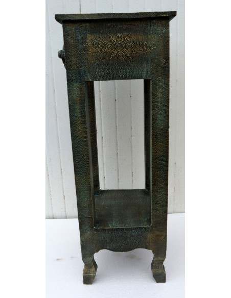 Alzata comodino in legno color verde anticato con cassetto cm 30x30x80h