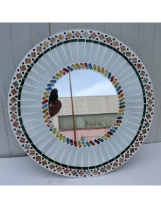 Specchio in legno e mosaico di vetro cm 50 blu celeste...