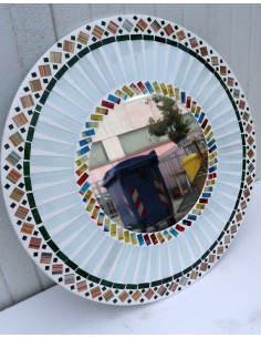 Specchio in legno e mosaico di vetro cm 50 blu celeste... 2