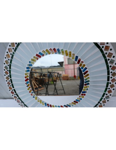 Specchio in legno e mosaico di vetro cm 50 blu celeste turchese