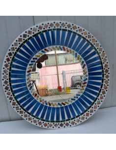 Specchio in legno e mosaico di vetro cm 50 celeste e...