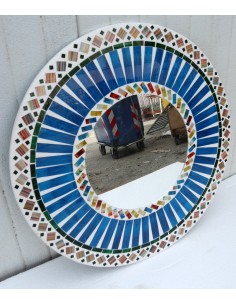 Specchio in legno e mosaico di vetro cm 50 celeste e... 2