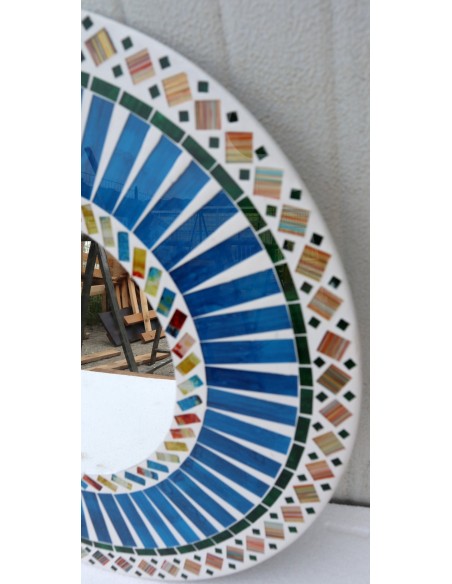 Specchio in legno e mosaico di vetro cm 50 celeste e bianco e blu